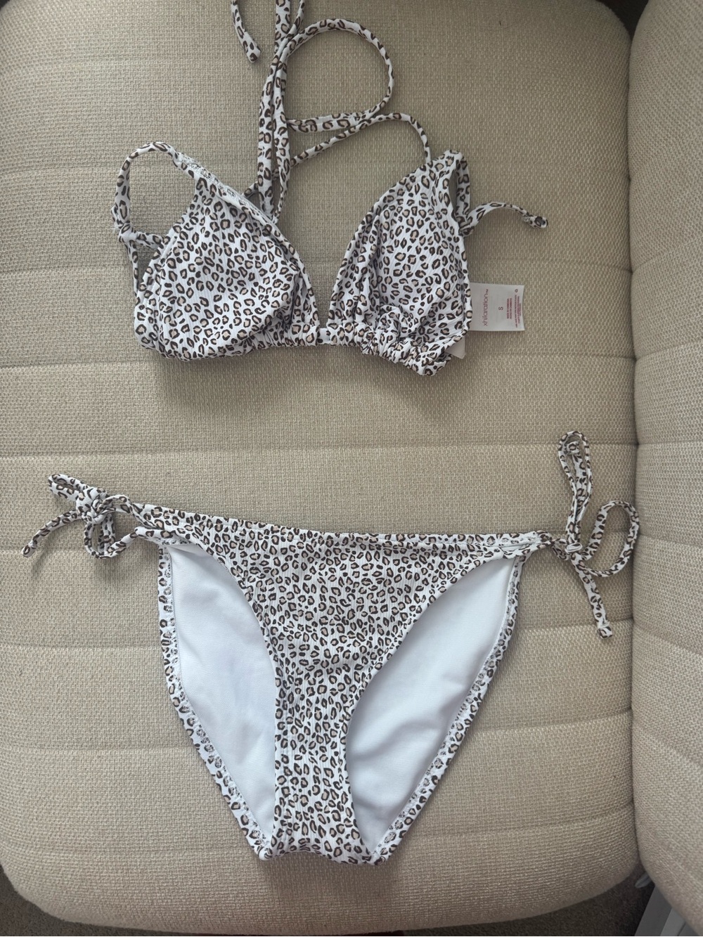 Xhilaration Leopard Print Bikini Top in White & Brown